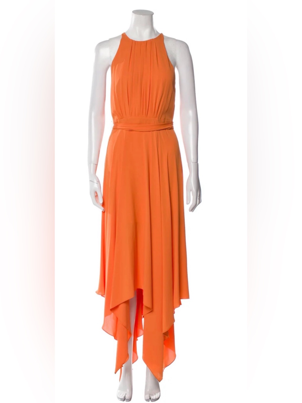 Halston Heritage Sleeveless Orange Chiffon Asymmetric Hem Dress